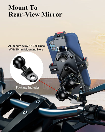 BRCOVAN Anti-Theft Aluminum Alloy Motorcycle Phone Mount with Vibration Dampener & High-Speed Secure Lock, Adjustable Bike Handlebar Cellphone Holder for Bicycle Scooter ATV, Fit 4.7-7.2'' Smartphone