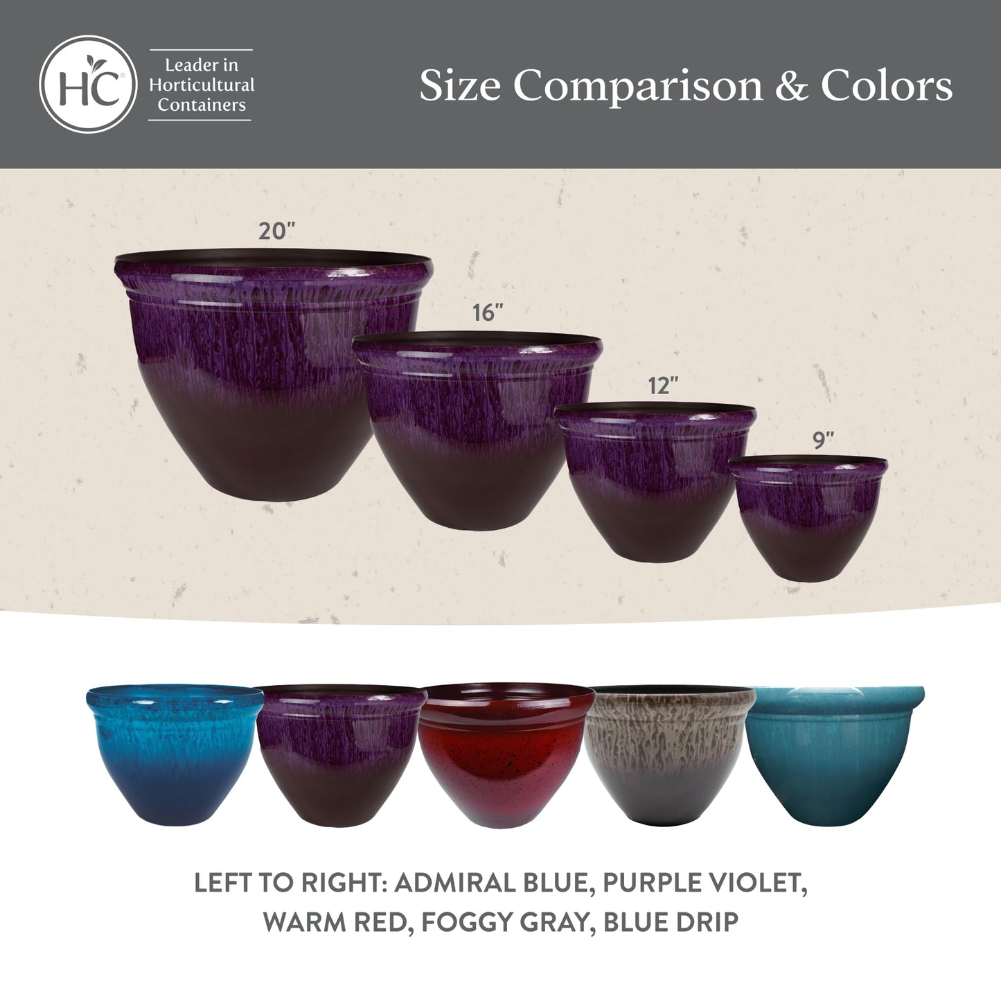 The HC Companies 9 Inch Pizzazz Round Planter Pots with Ceramic Look, Lightweight UV-Resistant Plastic Indoor & Outdoor Planters, 2-Pack Flower Pots for Garden & Home Decor, Foggy Gray