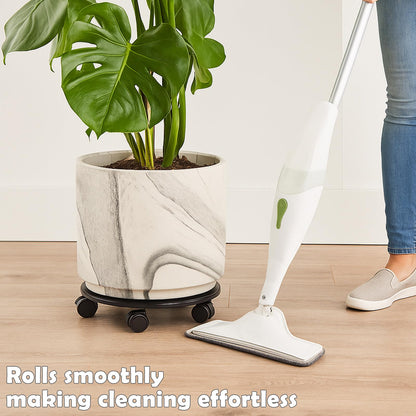 lucpur 2-Pack 12" Round Metal Plant Caddy with Wheels Heavy-Duty Large Rolling Plant Stand Indoor Outdoor Wheeled Planter Dolly Cart Coaster Flower Pot Mover Roller Base, Garden Trolley