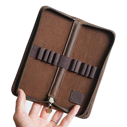 MIVLXLX Leather Pencil Case Organizer, 10 Wooden Pencils Portable Pen Case Storage for Drawing Pencils and Markers (black)