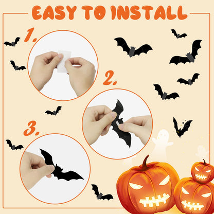 Halloween Party Decorations Indoor Kit with Paper Honeycomb Balls & fans, Fireplace Mantel Scarf, Spiderweb Table Runner, Banner, 48 Pcs Scary Bat Sticker for Halloween Spooky Home Decor