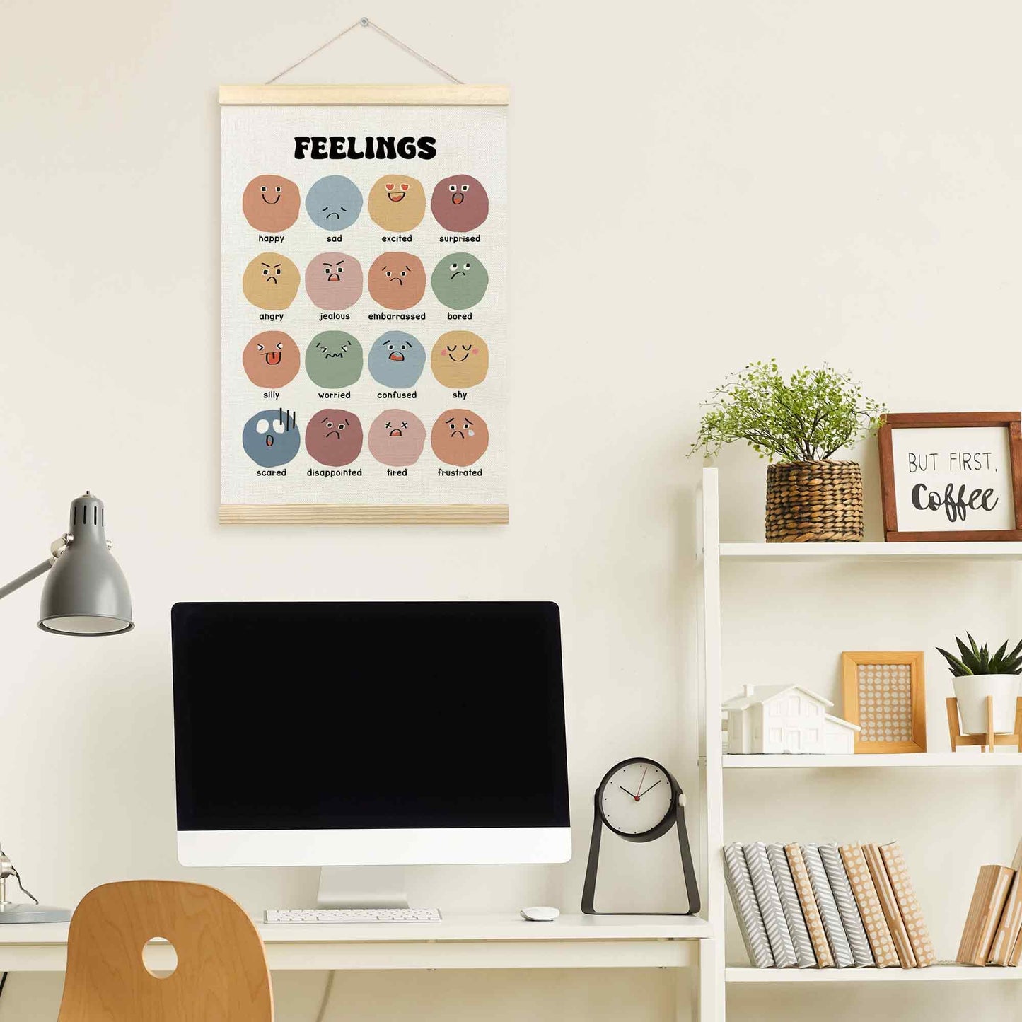 TLESKE Boho Classroom Feelings Emotions Chart Poster Hanger Frame for Toddlers Kids, Homeschool Hanging Wall Art Room Decor for Nursery Playroom, Preschool Prek Learning Educational Poster, 16x24