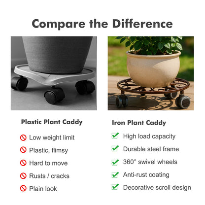 3 Pack Plant Caddy with Wheels Heavy Duty 13.5 Inches Metal Plant Stand with Wheels Plant Dolly Rolling Plant Stand Plant Roller with Casters for Indoor and Outdoor, Bronze