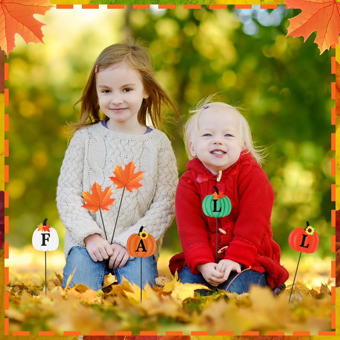 Anglechic 6 Pcs 12'' Fall Outdoor Decor Garden Stakes Fall Pumpkin Scarecrow Maple Leaves Metal Yard Sign Yard Stakes Outdoor Autumn Thanksgiving Decorations for Planter Lawn Patio Walkway Porch
