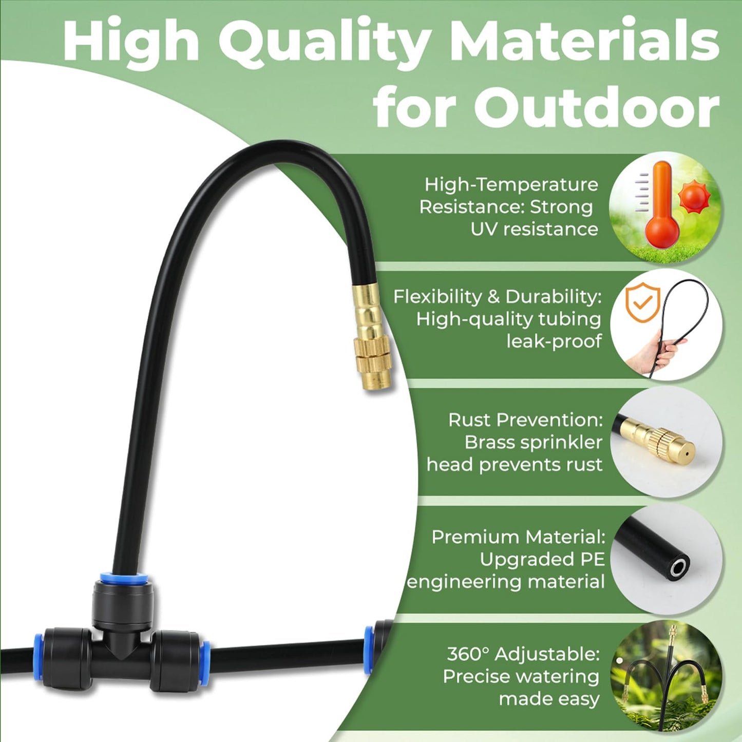 33FT Drip Irrigation System for Garden: 10 Nozzles 1/4" PE Tubing Automatic Watering Kit Adjustable Misting Sprinkler Mister Hose for Water Plants Tape Raised Beds Lawn Outdoor Yard Greenhouse