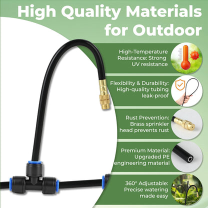 33FT Drip Irrigation System for Garden: 10 Nozzles 1/4" PE Tubing Automatic Watering Kit Adjustable Misting Sprinkler Mister Hose for Water Plants Tape Raised Beds Lawn Outdoor Yard Greenhouse