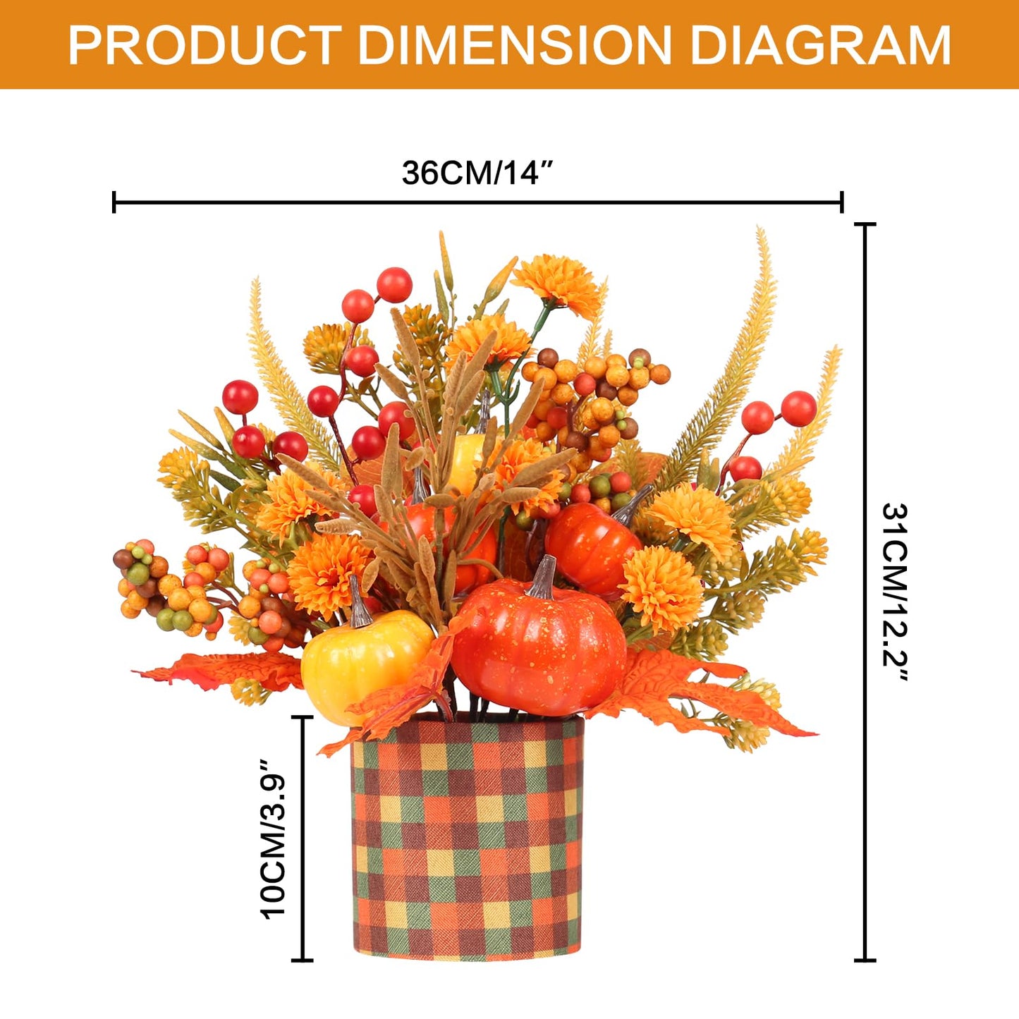 Super Holiday Fall Decor, 12" Artificial Orange Pumpkin Berry Maple Tree Halloween Thanksgiving Table Centerpieces Decorations, for Home Farmhouse Autumn Harvest Holiday Party Decor.