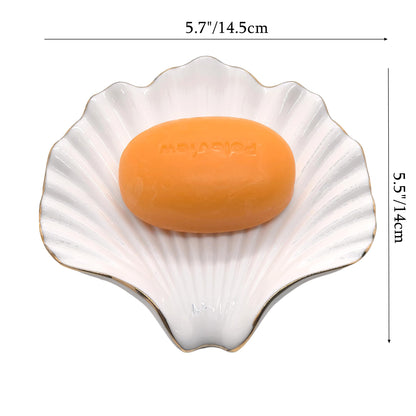 Ceramic Soap Dish Self-Draining Lotus Leaf Soap Holder Soap Saver for Bathroom,Kitchen,Sink,Bathtub(Shell White)