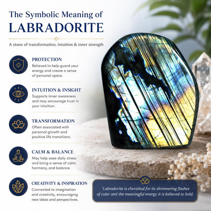 WHAL&YUNE 2.2-2.6lb Natural Labradorite Polished Stone, Gemstones Large Size Labradorite Stone Collectible Figurines with Vibrant Blue Flash for Healing, Meditation, Home Decor 1PC