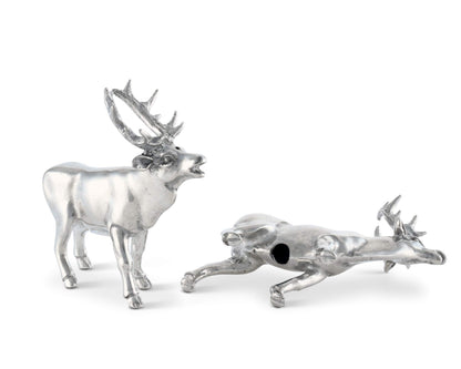 Vagabond House Pewter Deer/Elk Salt and Pepper Shakers Set Artisan Designer Handcrafted for Cabin Lodge Mountain Décor 4.5 inch Tall