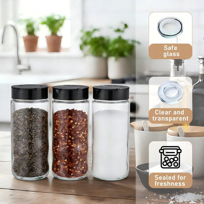 Acellegic 3 Pack 16 oz Glass Spice Jars with Shaker Tops Lids Large Spice Bottle with Lids for Kitchen, Herbs, Sugar, Pantry Herb Salt Pepper Storage (Round)