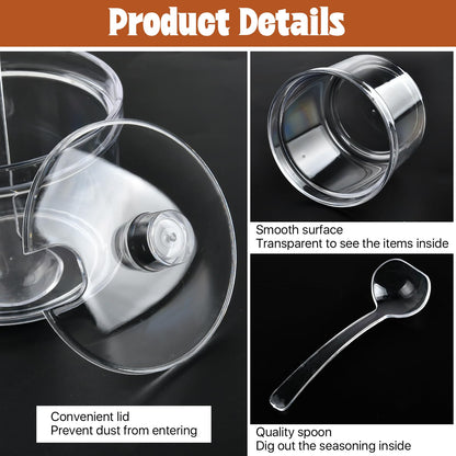Akamino 12 Pcs Acrylic Sugar Bowl with Lid and Spoon,7.1 Oz Clear Condiment Storage Pot,Sugar Jar Spices Container for Home Kitchen,Coffee Bar,Restaurant