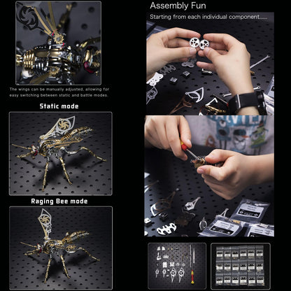 3D Metal Wasp Puzzles for Adults Model Kits Mechanical Puzzle Building Blocks, Difficult DIY for Assembly Gifts for Men (Steel)