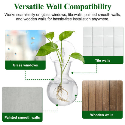 Doodlream 12PCS Wall Hanging Propagation Stations, Glass Planting Vases with Suction Cups and Cleaning Brush, Window Hanging Hydroponic Plant Terrariums for Pothos Ivy Herbs, Indoor Home Garden Decor