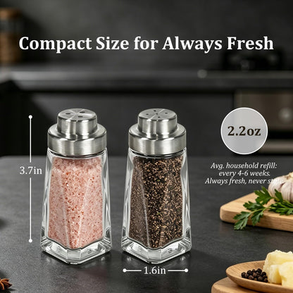 Aelga Glass Salt and Pepper Shakers Set - Pepper Shaker with Big & Small Hole Lid - Elegant Farmhouse Kitchen Decoration(2pcs)