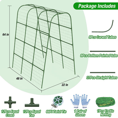 Cucumber Trellis 16mm for Raised Bed 48" L x 64" H, U-Shape Heavy-Duty Metal Garden Trellis for Climbing Plants Outdoor, Vegetable Arch Support Frame for Tomato Pea Zucchini Grape Flowers Vines