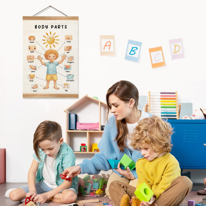 ZTGDA Body Parts Wall Art Poster, Body Cognitive Nursery Wall Art, Kindergarten Teaching Supplies,Cute Playroom Decor,Kids Room Decor Poster 12x16inch(Boys)