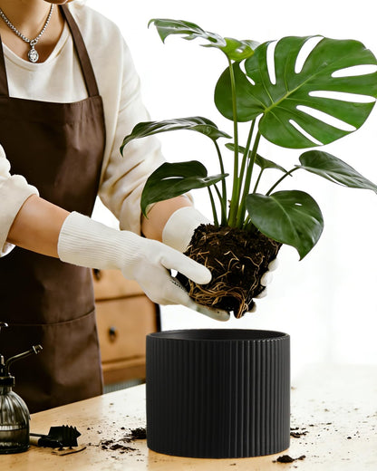 Swkien Matte Black Ceramic Plant Pots, 8.1 + 6 Inch Planters for Indoor Plants, Modern Flower Pots with Drainage, Two-Sizes Set