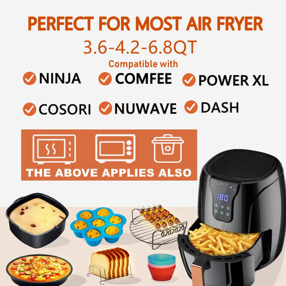 18 PCS Air Fryer Accessories, 8 Inch XL Deep Fryer Accessories Compatible with Gowise USA Phillips Ninjia Cosori Cozyna Air Fryer, Fit 3.6QT- 6.8QT Air Fryer with Cake Pan, Pizza Pan, Air Fryer Liner