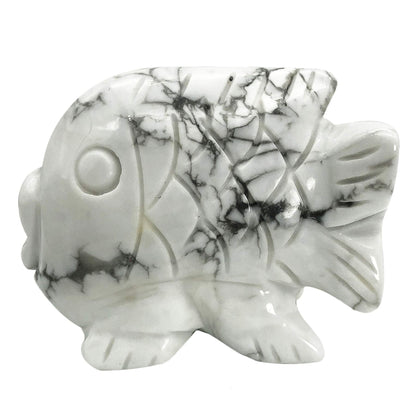 favoramulet 2 Inches White Howlite Turquoise Stone Dancing Fish Statue, Hand Carved Healing Crystal Figurine Decoration Sulpture, Fengshui Wealth and Luck
