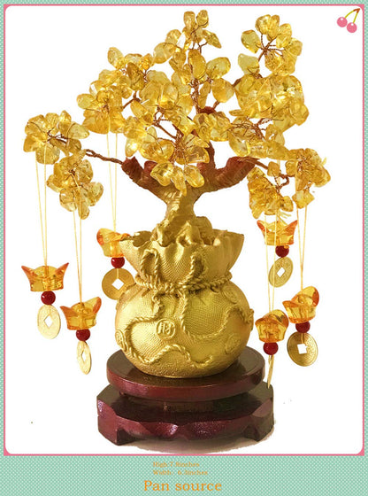 Picmoo Feng Shui Citrine Money Tree and Crystal Faucet Tree - Chinese Dragon Fortune Gift (Gold)
