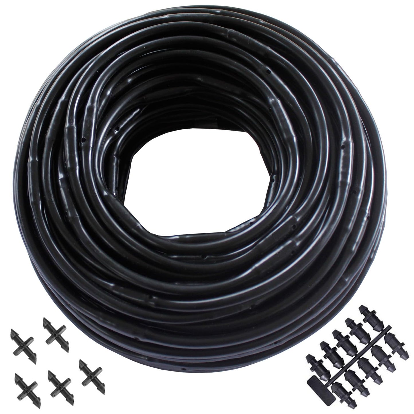 Habitech 1/4" Irrigation Dripline Tubing (100 Ft Roll) - 6" Emitter Spacing - 1/4" Drip Irrigation Fittings Included