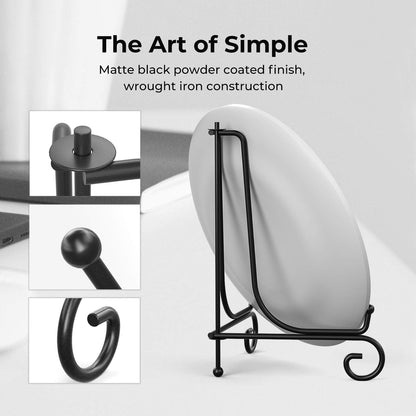 TR-LIFE 4 Pack Plate Stands for Display - 4 Inch Plate Holder Display Stand + Metal Easel Stand for Picture Frame, Decorative Plates, Book, Photo, Collectibles (4 Pack)