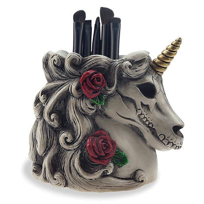 Cyborpon Gothic Unicorn Makeup Brush Holder Skull Gift for Women Adults Pen Organizer Halloween Decor Day Dead Goth Accessory