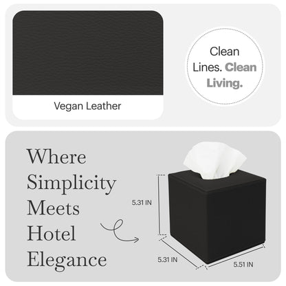 Rikan Vegan Leather Tissue Box Cover – Decorative Rectangular Tissue Holder, Modern Tissue Box for Bathroom, Bedroom, Living Room & Office Decor - Black