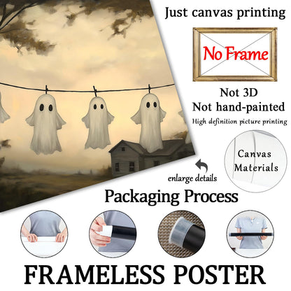 Farmhouse Ghost Wall Art Laundry Room Prints Halloween Landscape Poster Cute Ghost Pictures Gothic Forest Print Victorian Moody Paintings Spooky Wall Art Academia Dark Gothic Artwork 16x24in Frameless