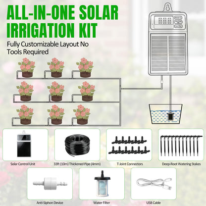 Solar Automatic Drip Irrigation System, Auto Self Watering Kit, Solar Powered Watering Device with Timer for Pots Plants, Indoor/Outdoor Irrigation System for Garden, Balcony & Patio Watering System