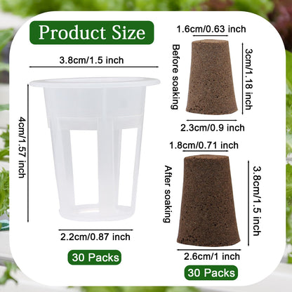 vibedor 62 PCS Hydroponic Seed Growing System Hydroponic Growing Kit, 30 Hydroponics Plant Baskets and 30 Grow Sponges Pods, 2 Tweezers for Ourdoor Use and Garden Indoor