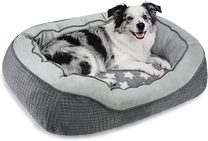 Dog Beds for Small Medium Large Dogs & Cats. Washable Pet Bed, Orthopedic Dog Sofa Bed, Soft Calming Sleeping Warming Puppy Bed (Star-Grey, Large-(30’’x 24’’x 9’’))