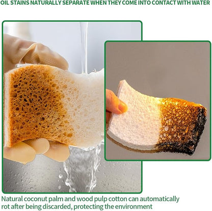 Sponges Kitchen Natural Dish Sponge Plant-Based Biodegradable Compostable Cellulose with Coconut Scrubber Sponge Non Scratch Eco Friendly Kitchen sponges for Kitchen Dishes（Pack of 24）