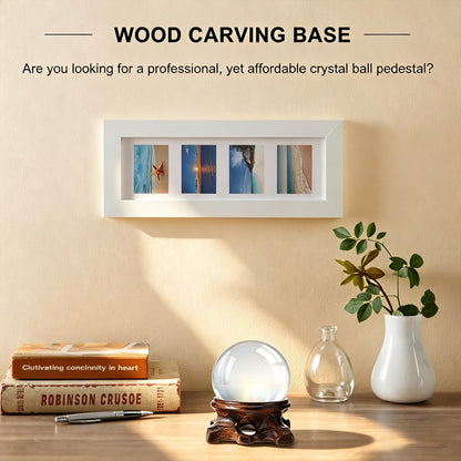 2.16" Hand Carved Solid Wood Crystal Ball Stand, 20% Thickened Heavy Duty Sphere Display Holder, Anti-Slip Integrated Stable Pedestal for 40-80mm Mineral Stone, Home Office Desktop Photography Decor