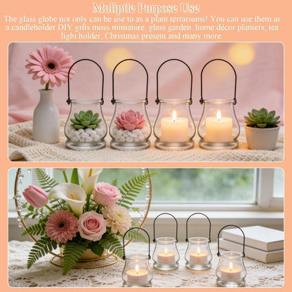 4PCS Hanging Candle Holder for for Wedding Ornaments,Glass Tea Lights Candles Holders,Clear Terrarium Containers Small Glass Globes Ornament Votive Candleholders for Party Celebration Decoration