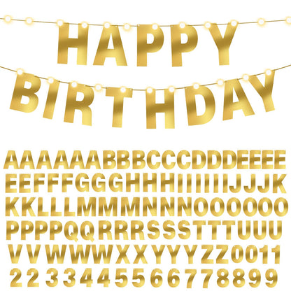 TaoBary 112 Pcs DIY Letter Kit Glitter Customizable Banner Letters Include 107 Letters and Numbers 3 Rope and 2 Needles for Birthday Halloween Christmas Wedding Valentine Party Decor(Bright Gold)