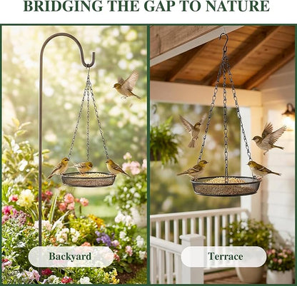 2 Pack Handmade Alpaca Fiber Bird Nesting Heart & Hanging Metal Mesh Bird Feeder Tray Kit - Outdoor Wild Bird Feeding & Nesting Kit for Garden, Patio, Backyard, Hummingbirds & Cardinals