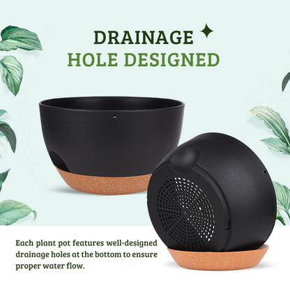 Vanslogreen Plant Pots 12inch Self Watering Pots, Set of 2 Plastic Planters with Drainage Holes and Saucers, Flower Pots for Indoor Outdoor Plants (Black)