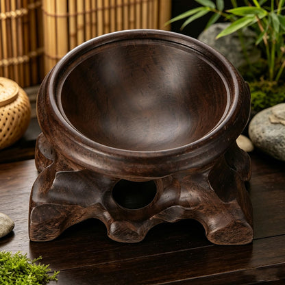 2.16" Hand Carved Solid Wood Crystal Ball Stand, 20% Thickened Heavy Duty Sphere Display Holder, Anti-Slip Integrated Stable Pedestal for 40-80mm Mineral Stone, Home Office Desktop Photography Decor