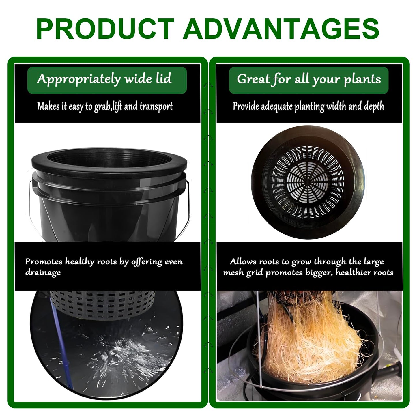 CHTASO HG10MESHPOT 10-Inch Wide Lip Mesh Net Pots (2-Pack), 5 Gallon Bucket Lids for DWC Hydroponics, Perfect for Pitcher Plant Cultivation