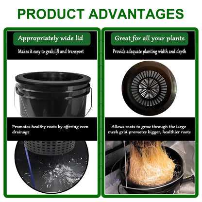 CHTASO HG10MESHPOT 10-Inch Wide Lip Mesh Net Pots (2-Pack), 5 Gallon Bucket Lids for DWC Hydroponics, Perfect for Pitcher Plant Cultivation