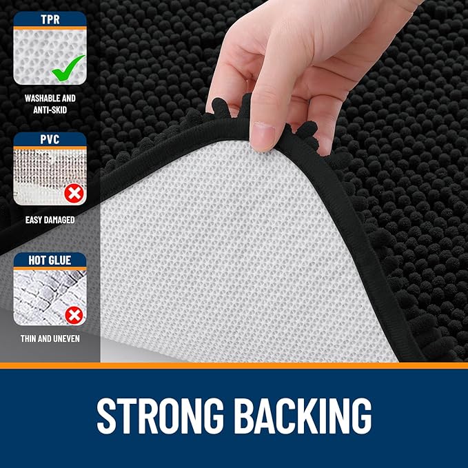 OLANLY Large Bathroom Rugs 44x32, Extra Soft Absorbent Chenille Bath Rugs, Rubber Backing Quick Dry, Machine Washable Bath Mats for Bathroom Floor, Tub and Shower, Home Decor Accessories, Black