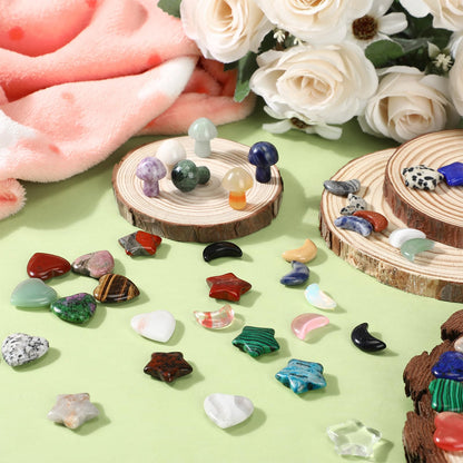 Nuenen 60 Pieces 20 * 20 * 6 mm Crystal Mushroom Sculpture Heart Shaped Moon Star Crystals Stones Bulks Worry Stones Assorted Hand Making Palm Thumb Gemstones for Witchcraft Meditation Reiki(Classic)