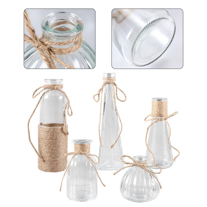 NUOBESTY 5pcs Glass Flower Vases Set with Rope Design, Decorative Plant Terrarium and Flower Arrangement Containers for Home Décor and Table Display