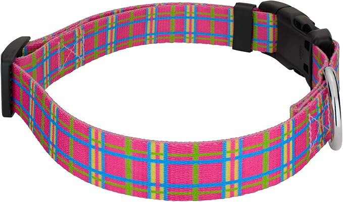 Country Brook Petz - Bubblegum Pink Plaid Everyday Collar and Leash - Plaid and Argyle Collection Featuring Charming Designs (1 Inch, Extra Large)