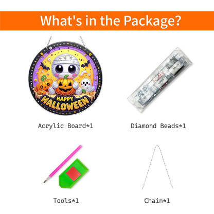 VODAPYC Halloween Ghost Diamond Art Hanging Kit for Adults, DIY Double Sided Special Shaped Diamonds Art Window Pendant Ornament for Home Decor(Happp Halloween)