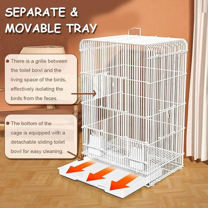 23.6-Inch Household Bird Cage with Top Handle, Small Metal Bird Cage with Removable Slide-Out Tray, Lightweight Travel Bird Cage for Indoor Outdoor Home Bird Feeding
