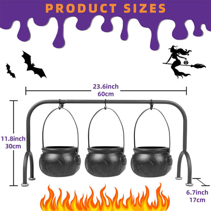 Kendane Easter Decorations Indoor,Set of 3 Witches Cauldron Candy Serving Bowls on Rack, Party Decorations,Black Plastic Candy Cauldron for Table Decor,Easter Candy for Kids