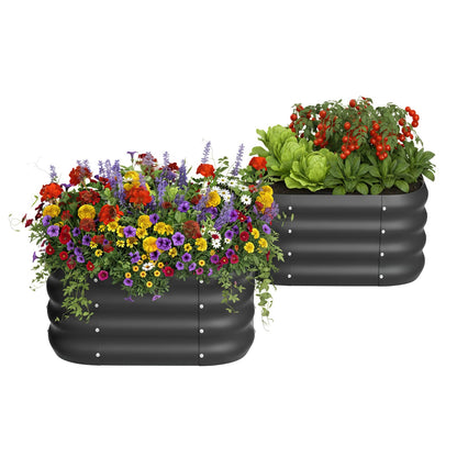 2-Pack 2x1ft Galvanized Raised Garden Bed, Outdoor Planter Bed, Metal Planter Box for Gardening and Planting,Square,Black